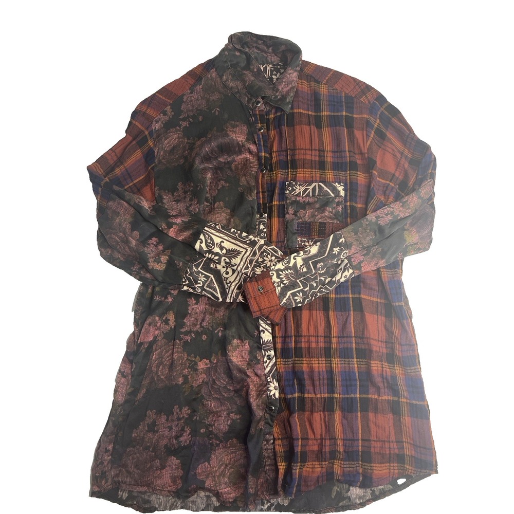 Johnny Was Workshop Button Up Silk Shirt S Women Floral Artsy Street Boho Unique